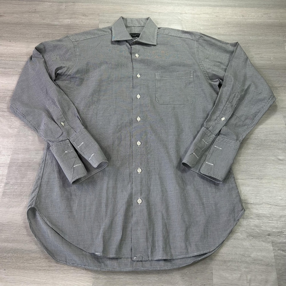 Robert Talbott Shirt‎ Mens 15.5 32/33 Gray Houndstooth Trim Fit French Cuff